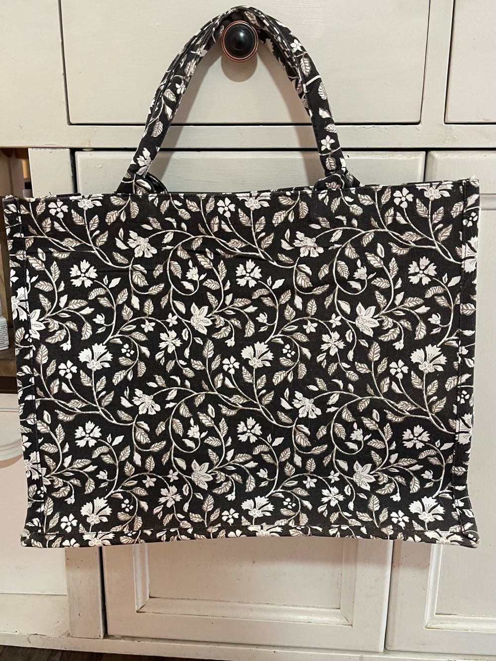 Black & White Floral Tote Bag - Unbranded